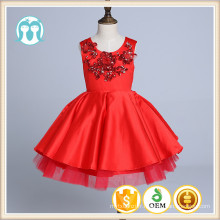 broderie rouge partie XMas robes filles robe de danse de haut niveau chinois rouge robes moelleux nouvel an enfants robe d&#39;anniversaire